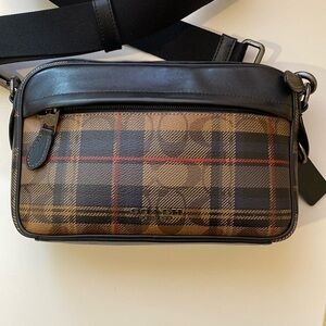 Coach F83024 Check Pattern Shoulder Bag Crossbody PVC Leather Black Multi